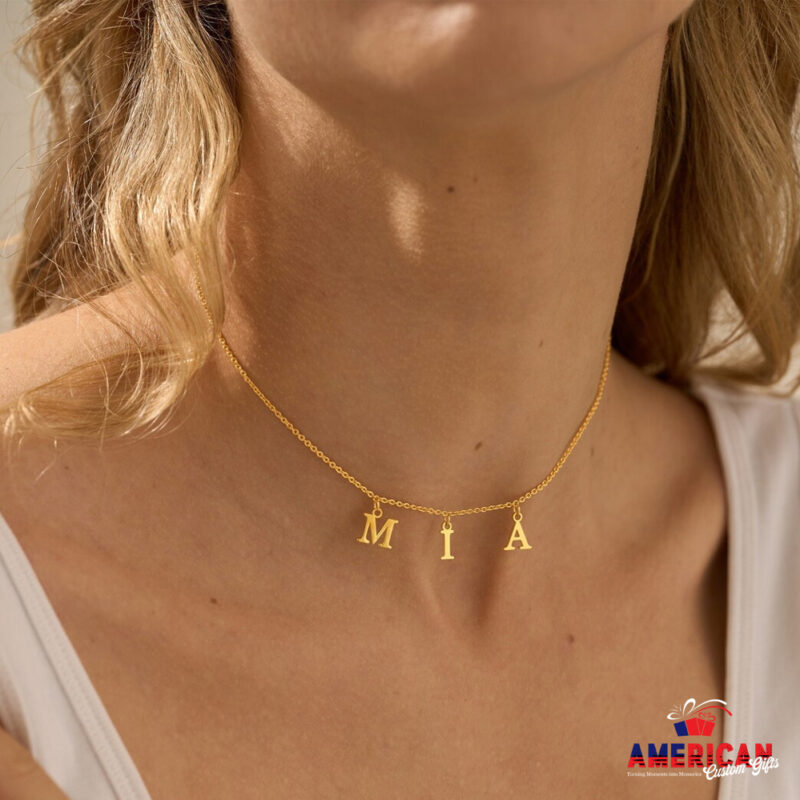 Dangle Letter Necklace, Initial Choker, Personalized Name Necklace, Custom Gold Name Jewelry, Letter Name Necklace, Gift for Her, birthday