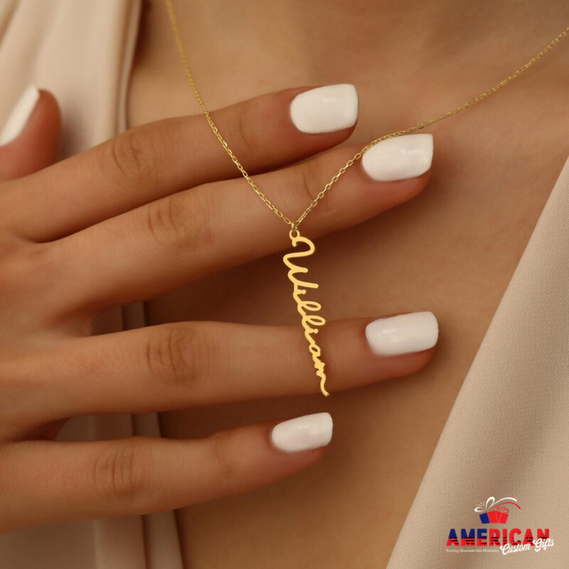 Custom Vertical Name Necklace, Personalized Initial Necklace, Dainty Name Necklace