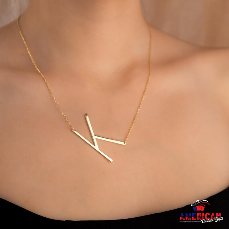 Alexis Initial Necklace Gold, Sideways Initial Necklace, Gift to Her, Sterling Silver Initial Necklace