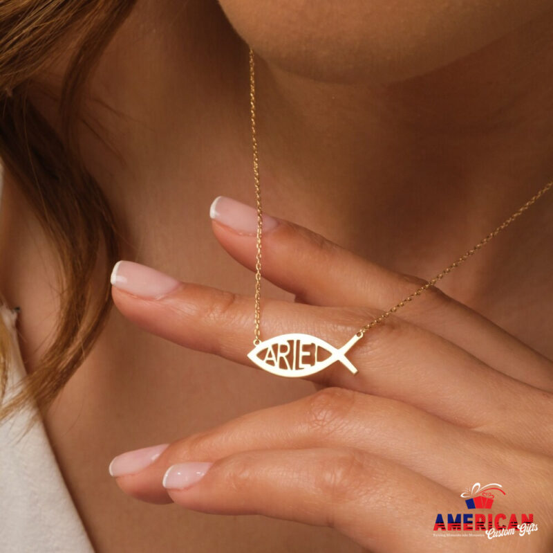 Fish Name Necklace, Fish Necklace, Personalized Jewelry, Water Jewelry, Halloween Gift, Name Jewelry, Captain's Gift,Christmas gift