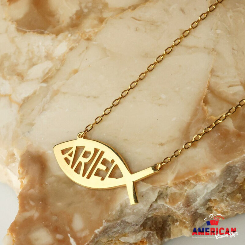 Fish Name Necklace, Fish Necklace, Personalized Jewelry, Water Jewelry, Halloween Gift, Name Jewelry, Captain's Gift, Christmas gift