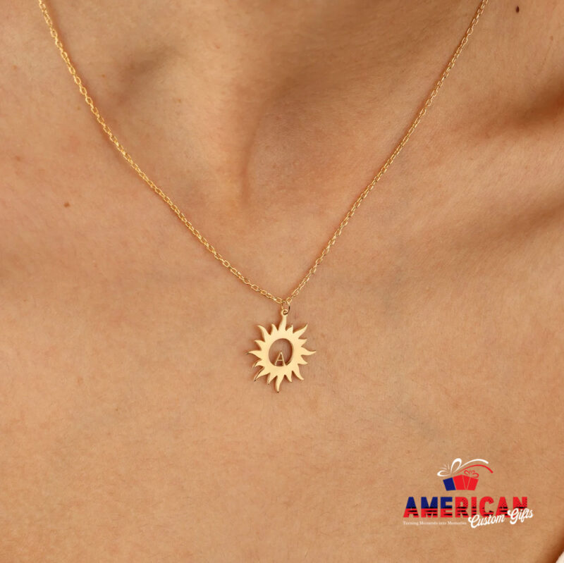 Letter Sun Necklace,18K Gold Letter Sun Necklace,Sun Necklace,Sun Symbol Necklace,Celestial Jewelry,Silver Sun Necklace,Christmas Gift