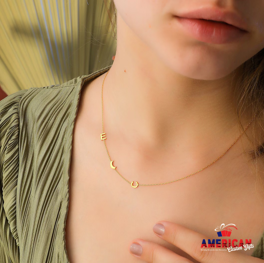 Side Name Necklace - Initial Necklace - Personalized Letter Necklace - Mother Gifts - Gifts for Her- Birthday Gift - Christmas Gift