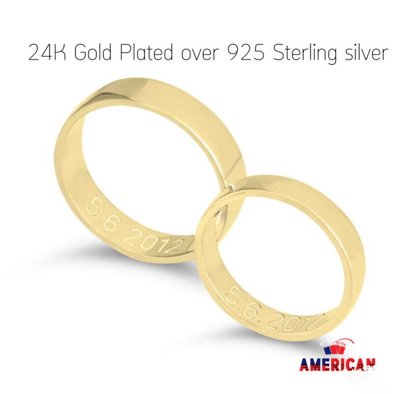 Matching Rings for Couple 925 Sterling Silver or 24K Gold Plated - Inside Engraved Ring Secret Message - His and Hers Promise Wedding Bands
