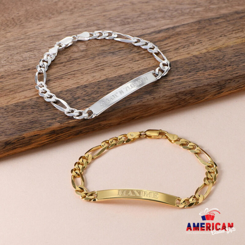 Personalized Men's ID Bracelet with Engraving • Silver 925 / Gold •