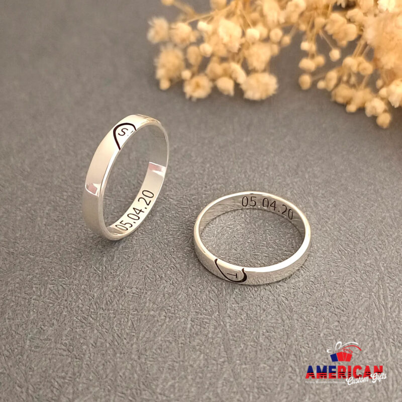 Personalized Couple Rings, Engraved Rings, 24kGold Plated, Sterling Silver & Black Rings, Custom Heart Name rings, Initial Couple Ring Bands, Anniversary gift, Wedding Gifts, Date Ring, Promise Rings