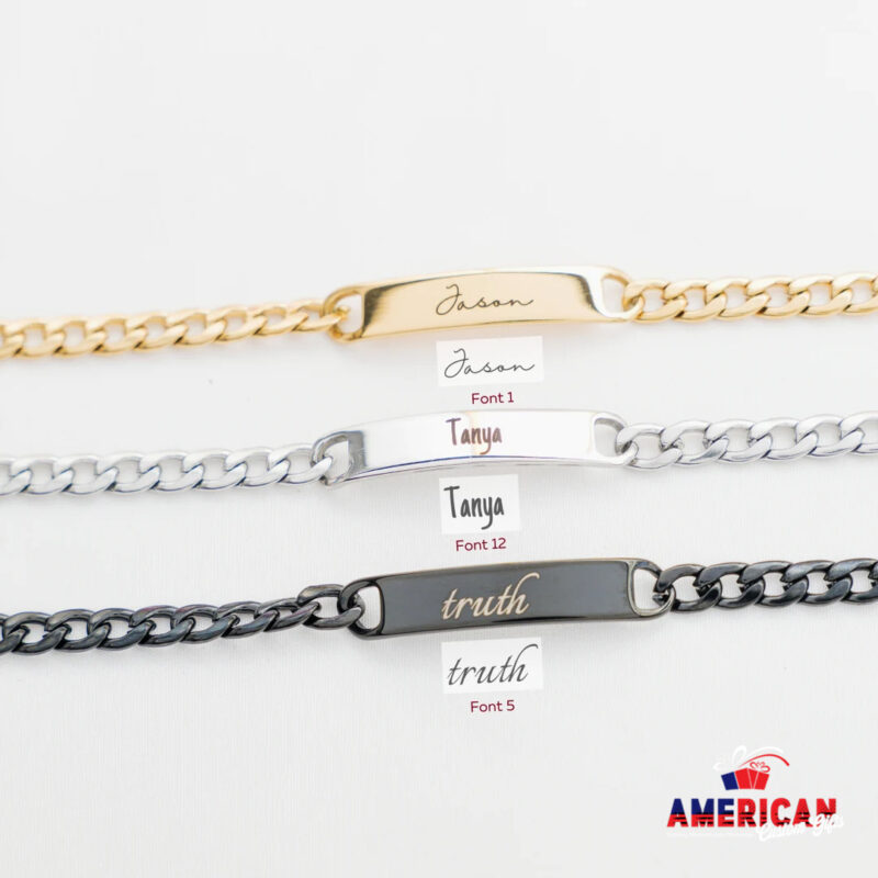 Custom Chain Bracelet • Link Personalized Bracelet • Engraving Chain Bracelet • Initial Bracelet • Name Bracelet • Gold Rose Gold Silver