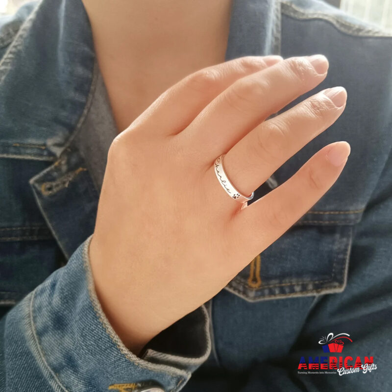 Actual Pet Paw Print Ring, Personalized Pet Name Ring, Custom Dog Paw Ring, Pet Memorial Gift, Gift for Pet Lover, Cat Paw Ring