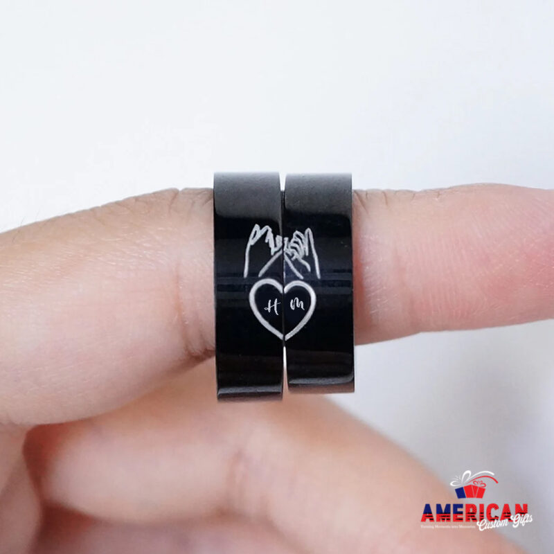 Pinky Promise Couple Ring, Matching Initial Ring Couple Set, Custom Engraved Engagement Ring Friendship Long Distance Relationship Jewelry